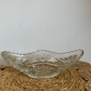 Vintage 1960s Anchor Hocking Glass - EAPC Star Of David Clear Glass Gondola Dish